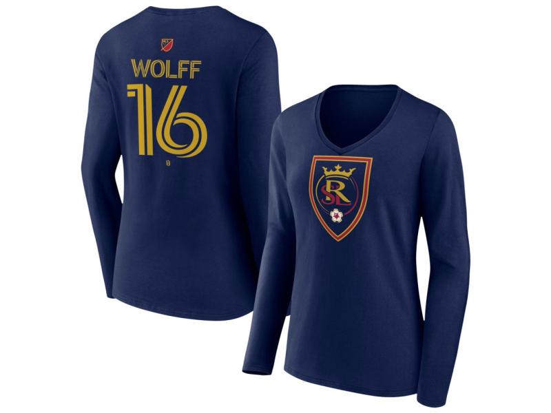 Women's Real Salt Lake #16 Tyler Wolff Team Authentic Long Sleeve V-Neck T-Shirt - Navy
