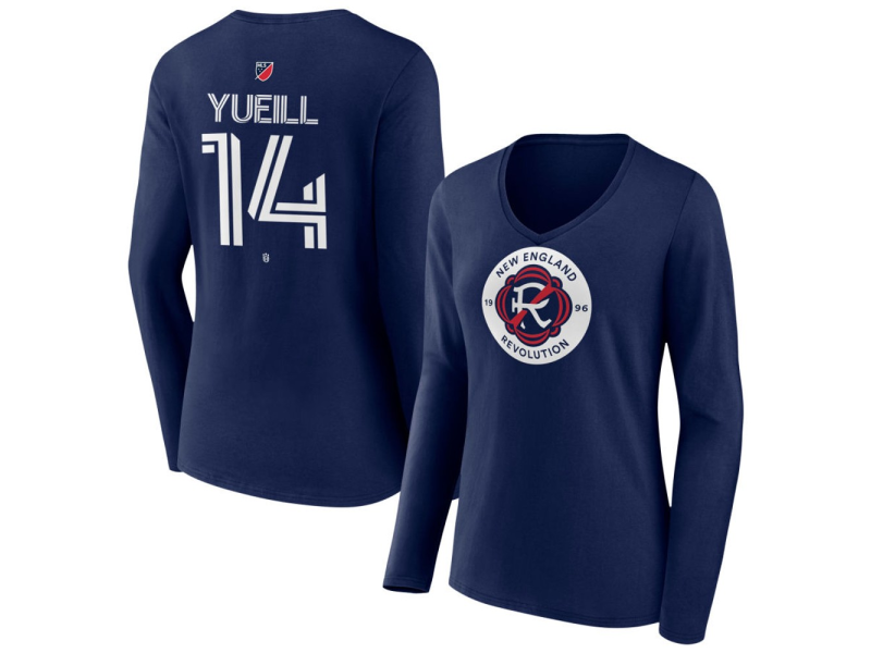 Women's New England Revolution #14 Jackson Yueill Team Authentic Long Sleeve V-Neck T-Shirt - Navy
