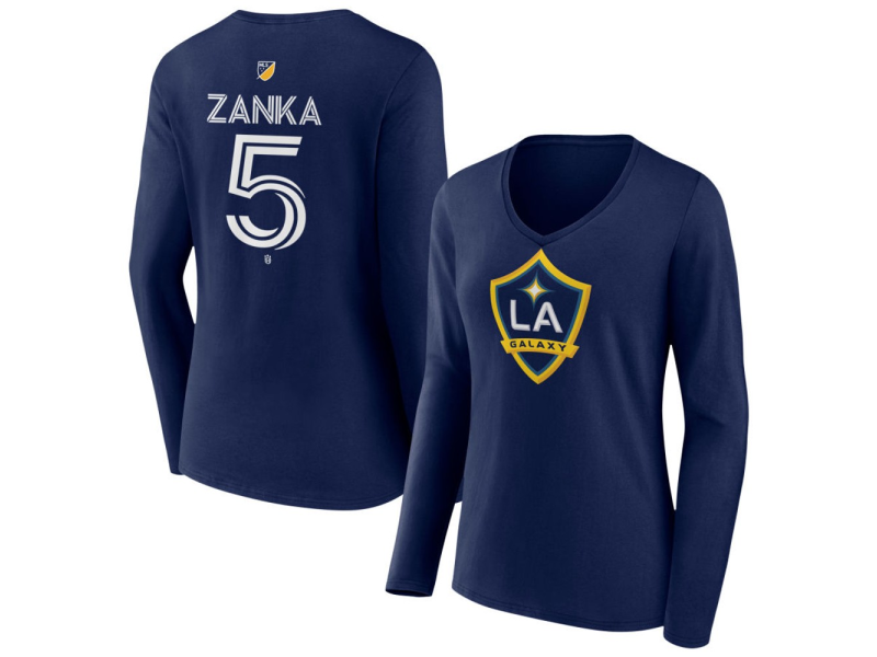 Women's LA Galaxy #5 Mathias Zanka Team Authentic Long Sleeve V-Neck T-Shirt - Navy