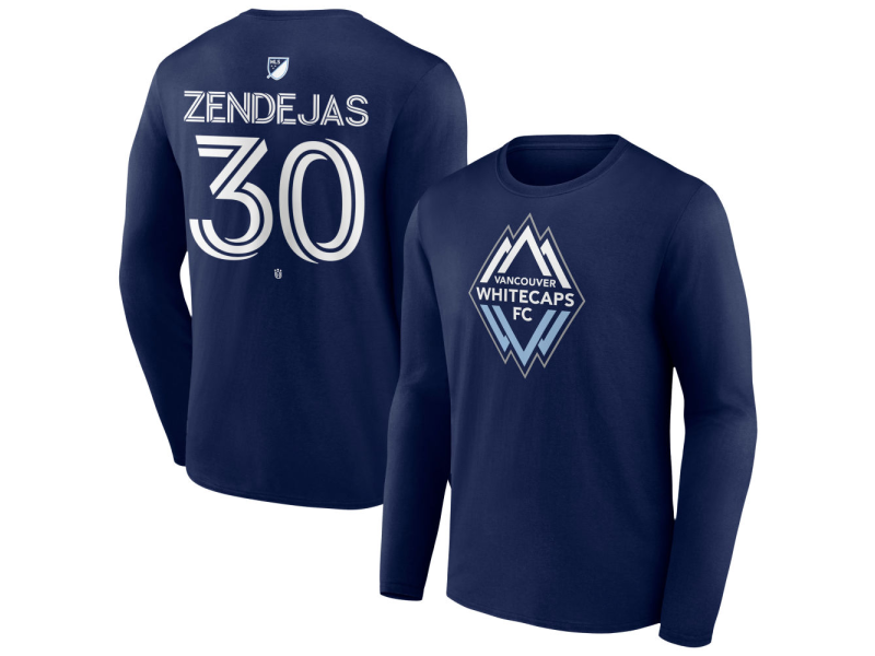 Men's Vancouver Whitecaps FC #30 Adrian Zendejas Team Authentic Long Sleeve T-Shirt - Navy
