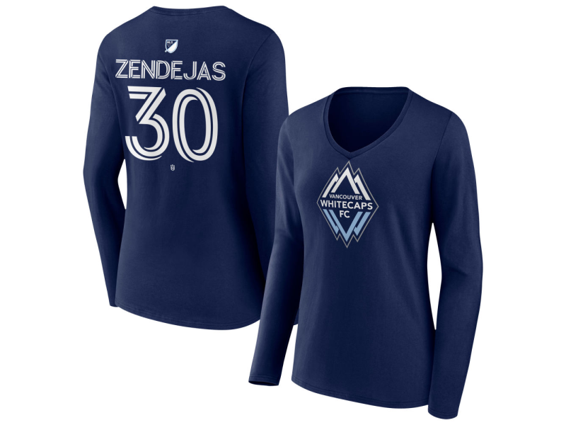 Women's Vancouver Whitecaps FC #30 Adrian Zendejas Team Authentic Long Sleeve V-Neck T-Shirt - Navy